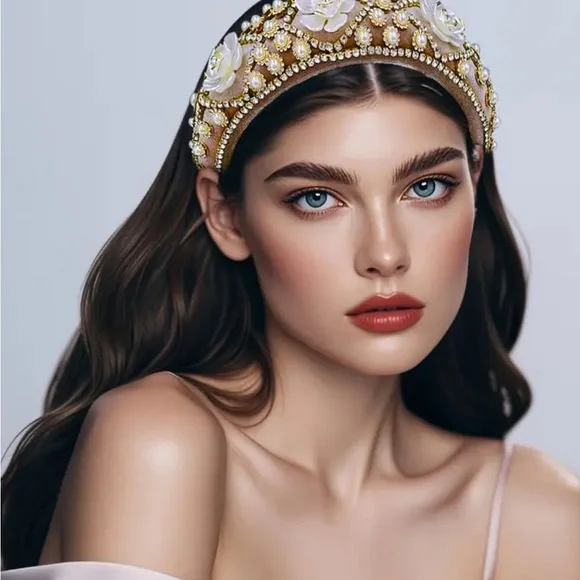 Vintage Style Floral Headband With Rhinestones - Picture 4 of 5